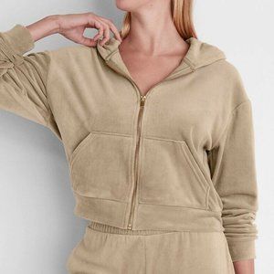 NEW WITH TAGS EXPRESS VELOUR HOODIE SIZE M MEDIUM SAND TAN SENECA ROCK $74